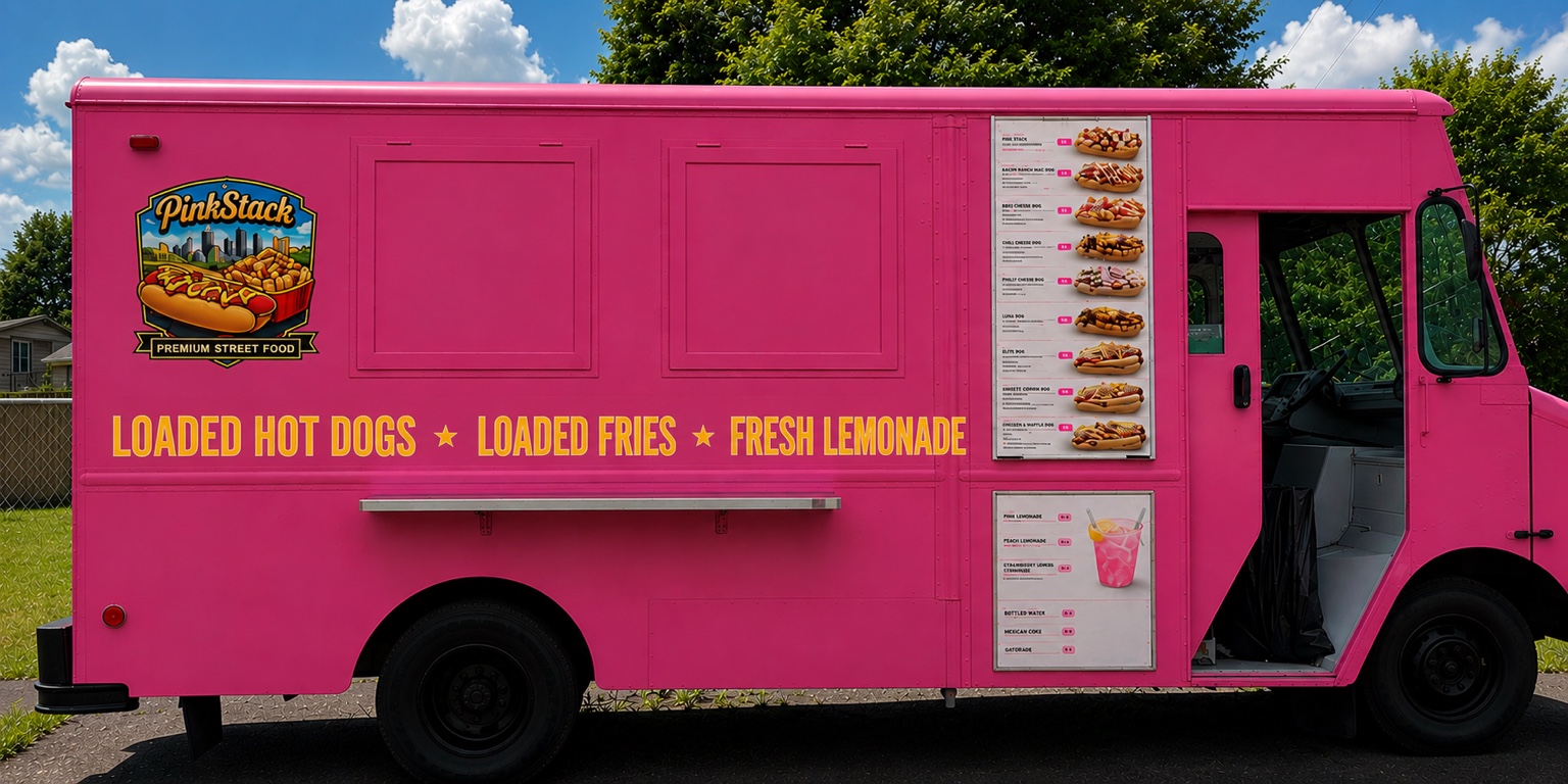 Pink Stack pink food truck side view